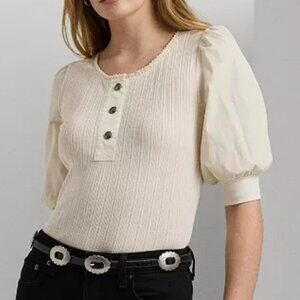 Lauren Ralph Lauren Women's Puff-Sleeve Henley Top NWOT (Size Medium)